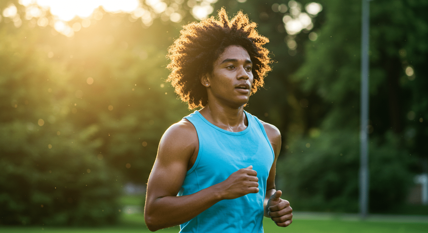 A person running in the park, symbolizing the benefits of a strong immune system.