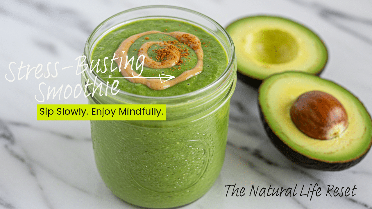 A creamy banana-almond smoothie with avocado, cinnamon, and almond butter.