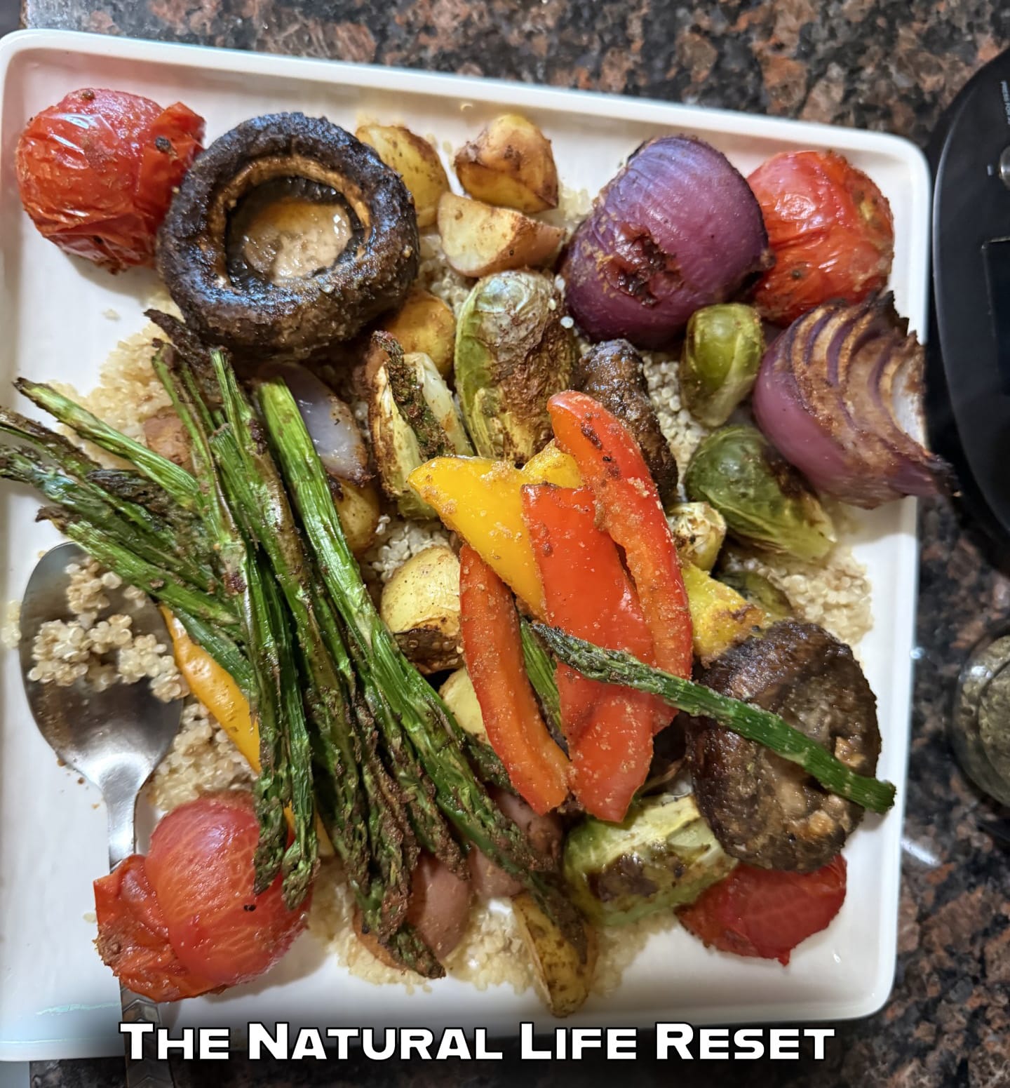 Plating the Roasted Veggie Bowl with Balsamic Date Glaze