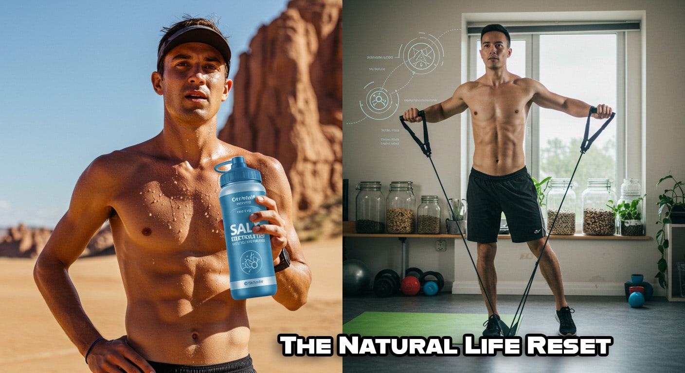 Man exercising indoors and outdoors with drink bottle.